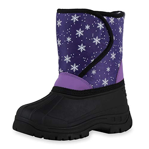 SCARPE VITA Kinder Warm Gefütterte Winter Boots Bequeme Blockabsatz Schuhe Booties Prints Winterschuhe 198524 Lila Helllila Schwarz 30 von SCARPE VITA