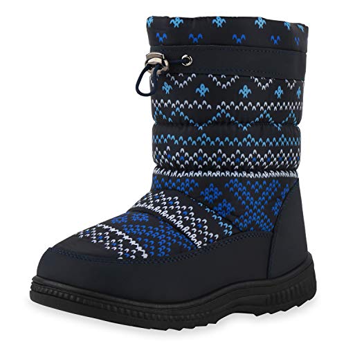 SCARPE VITA Kinder Warm Gefütterte Winter Boots Bequeme Profilsohle Stiefel Gesteppte Booties Freizeit Prints Schuhe 198348 Dunkelblau Weiss 32 von SCARPE VITA