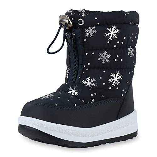 SCARPE VITA Kinder Warm Gefütterte Winter Boots Gesteppte Booties Metallic Stiefel Winterschuhe Prints Schuhe 198358 Dunkelblau Metallic 25 von SCARPE VITA