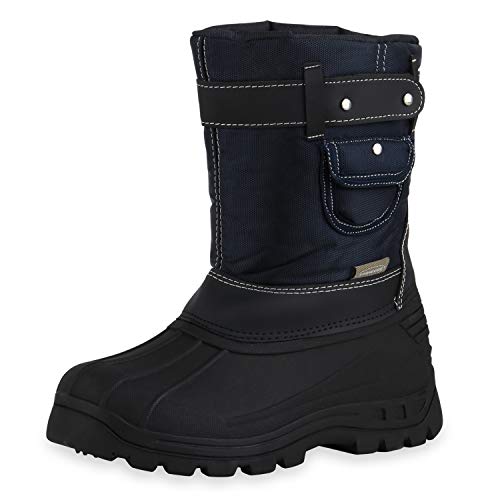 SCARPE VITA Kinder Warm Gefütterte Winter Boots Nieten Stiefel Klettverschluss Winterschuhe Profilsohle Schuhe 198345 Schwarz Dunkelblau 29 von SCARPE VITA