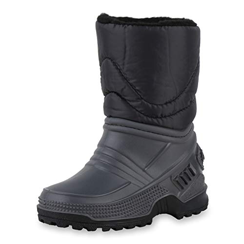 SCARPE VITA Kinder Warm Gefütterte Winter Boots Profilsohle Stiefel Blockabsatz Kunstfell Plateauschuhe Gesteppte Schuhe 198327 Grau Schwarz 22 von SCARPE VITA