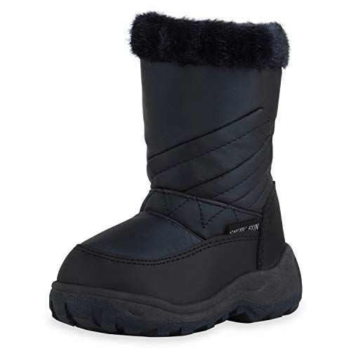 SCARPE VITA Kinder Warm Gefütterte Winter Boots Stiefel Gesteppte Kunstfell Schuhe Booties Profilsohle Winterschuhe 198352 Schwarz Dunkelblau 27 von SCARPE VITA