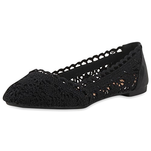 SCARPE VITA Klassische Bequeme Damen Ballerinas Spitze Flats Häkeloptik 160338 Schwarz 38 von SCARPE VITA