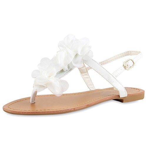 SCARPE VITA Modische Damen Sandalen Blumen Zehentrenner Sommer Schuhe 164119 Weiss Blumen 36 von SCARPE VITA