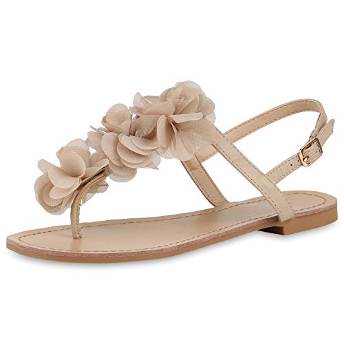 SCARPE VITA Modische Damen Sandalen Blumen Zehentrenner Sommer Schuhe 164120 Nude Blumen 36 von SCARPE VITA