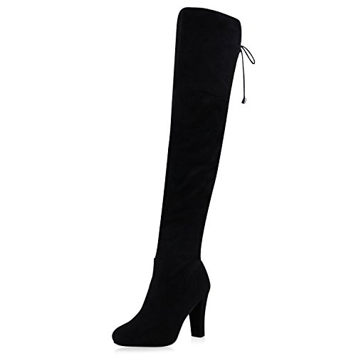 SCARPE VITA Modische Damen Stiefel Overknees Schleifen Perlen Absatz Schuhe 151644 Schwarz Zierperlen 39 von SCARPE VITA