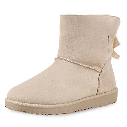 SCARPE VITA Schlupfstiefel Damen Warm Gefütterte Stiefel Stiefeletten 165419 Creme Schleifen Warm Gefüttert 38 von SCARPE VITA