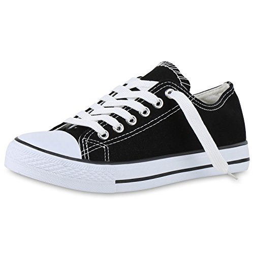 SCARPE VITA Sneakers Low Damen Canvas Schuhe Bequeme Turnschuhe Basic 141025 Schwarz Weiss 36 von SCARPE VITA