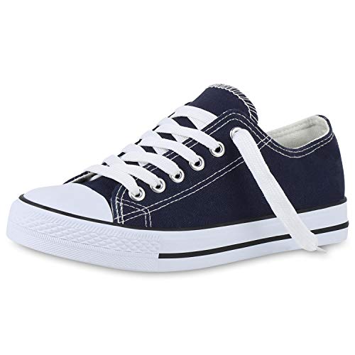 SCARPE VITA Sneakers Low Damen Canvas Schuhe Bequeme Turnschuhe Basic 141027 Dunkelblau Weiss 37 von SCARPE VITA