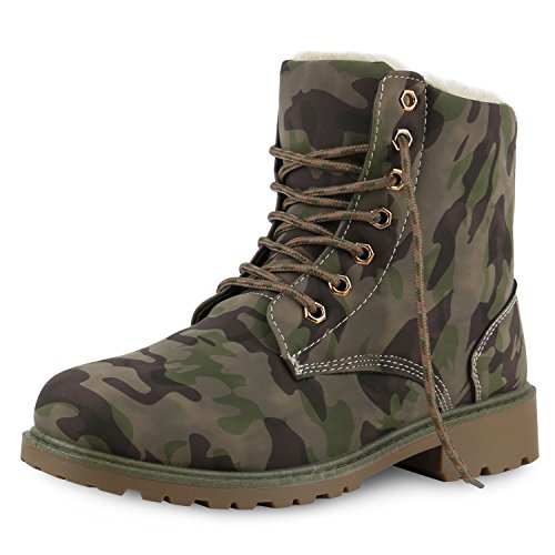 SCARPE VITA Warm Gefütterte Worker Boots Damen Outdoor Stiefeletten Robust 129324 Camouflage Grün Warm Gefüttert 37 von SCARPE VITA