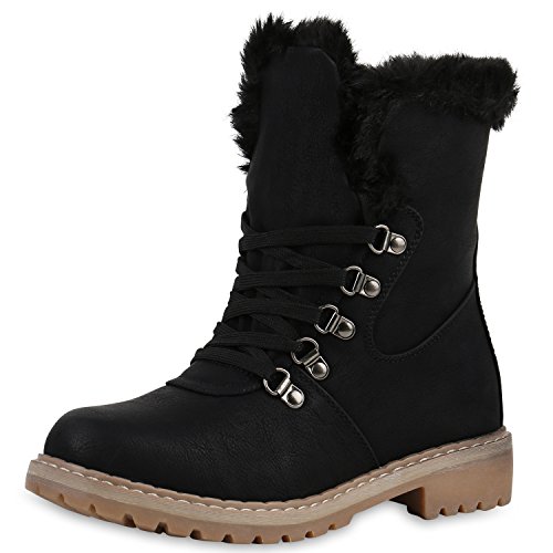 SCARPE VITA Worker Boots Damen Kunstfell Stiefeletten Warm Gefüttert Bequem 144316 Schwarz 38 von SCARPE VITA