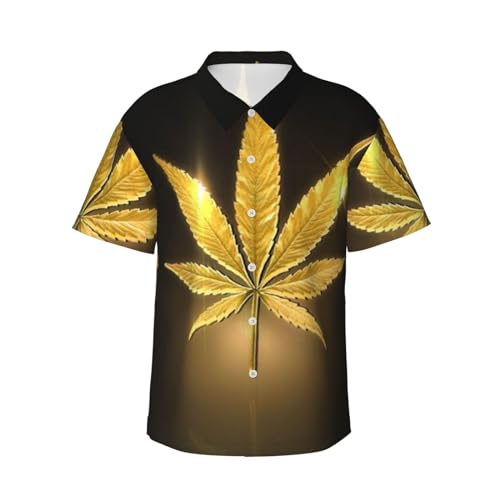 Bier und Krebse Muster Druck Mode Freizeithemd Herren Casual Kurzarm Sommer Button Down Kurzarm Hemd, Golden Cannabis, XL von SCAUA