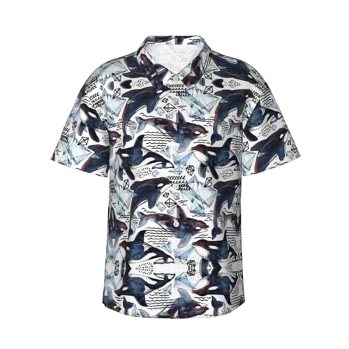 Bier und Krebse Muster Druck Mode Freizeithemd Herren Casual Kurzarm Sommer Button Down Kurzarm Hemd, Killerwal, M von SCAUA