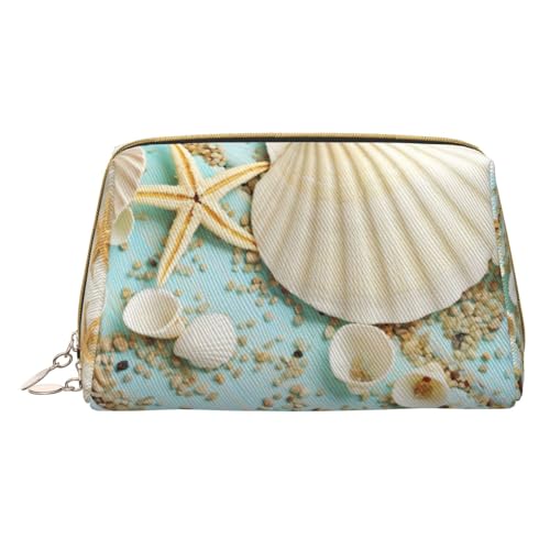 Blaue Mini-Make-up-Tasche mit Blumenmuster, tragbare Leder-Kosmetiktasche, Reise-Organizer, wasserdichte Kulturbeutel, Ocean Sea Beach Muscheln Seestern Blau, Einheitsgröße von SCAUA