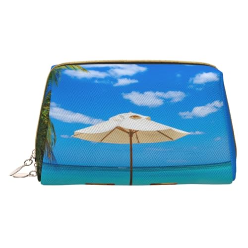 Blaue Mini-Make-up-Tasche mit Blumenmuster, tragbare Leder-Kosmetiktasche, Reise-Organizer, wasserdichte Kulturbeutel, White Beach Tropical Sea, Einheitsgröße von SCAUA