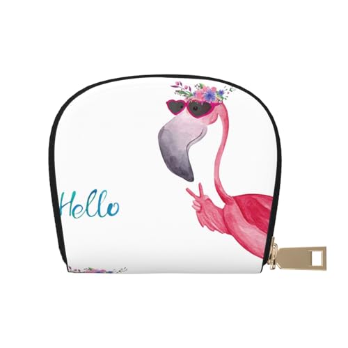 Kleines Kartenetui mit Reißverschluss für Damen/Herren, Motiv: Boot, Strand, Sonnenaufgang, Zeit, nautisches Design, PU-Leder, Kreditkartenetui, Hello Glasses Flamingo, Einheitsgröße von SCAUA