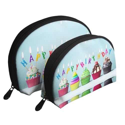 Kosmetiktasche für Damen, Wassermelone, Rot, 2 Stück, Bunte Cupcakes mit Aufschrift "Happy Birthday", Einheitsgröße von SCAUA