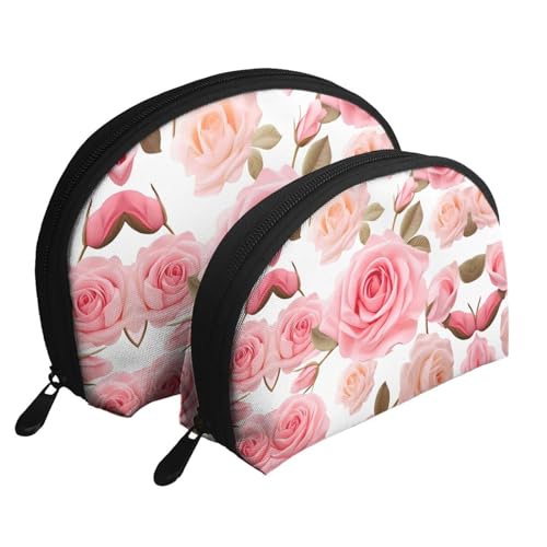 Kosmetiktasche mit Blumenmuster, Rose, Pink, 2 Stück, Reise-Make-up-Tasche, tragbare Clutch, Kulturbeutel, Aufbewahrungstasche für Damen, Blume, Rose, Pink1, Einheitsgröße von SCAUA