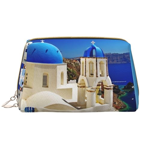 Kosmetiktasche mit Weihnachtsmannmotiv, groß, tragbar, Leder, Reise-Organizer, wasserdichte Kulturbeutel, Santorini Griechische Insel Meerblick, Einheitsgröße von SCAUA