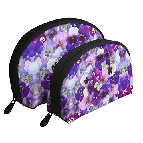 Kosmetiktasche mit antiker Weltkarte, Weltkugel, Reise-Make-up-Tasche, tragbar, Clutch, Kulturbeutel, Aufbewahrungstasche für Damen, 2 Stück, Violette Blume, Einheitsgröße von SCAUA