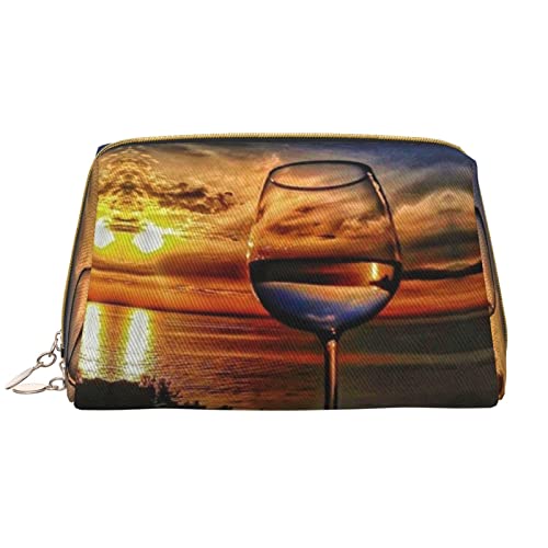 Kosmetiktasche mit schwarzen und roten Rosen, groß, tragbar, aus Leder, Reise-Organizer, wasserdichte Kulturbeutel, Weinglas Sunset, Einheitsgröße von SCAUA