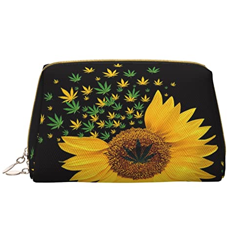 Make-up-Tasche, groß, tragbar, Leder, Reise-Organizer, wasserdichte Kulturbeutel, Unkraut mit Sonnenblume, Einheitsgröße von SCAUA