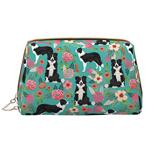 Make-up-Tasche für Hunderassen, groß, tragbar, Leder, Reise-Organizer, wasserdichte Kulturbeutel, Border Collie Florals, Einheitsgröße von SCAUA