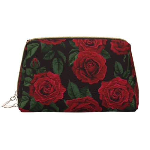 Make-up-Tasche mit Musik-Symbolen, groß, tragbar, Leder, Reise-Organizer, wasserdichte Kulturbeutel, rote rose, Einheitsgröße von SCAUA