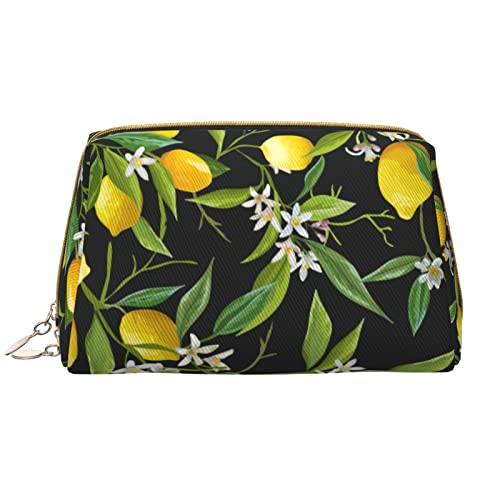 Make-up-Tasche mit frischem Obst und Gemüse, groß, tragbar, Leder, Reise-Organizer, wasserdichte Kulturbeutel, Zitrone und Blume, Einheitsgröße von SCAUA