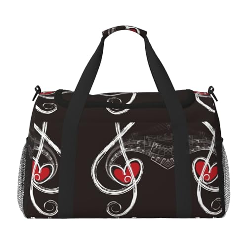 Musik-Symbole Love Handheld Crossbody Reisetasche Weekender Bag Carry Travel Bag Duffle Bag Gym Bag für Männer Frauen, Schwarz , Einheitsgröße von SCAUA