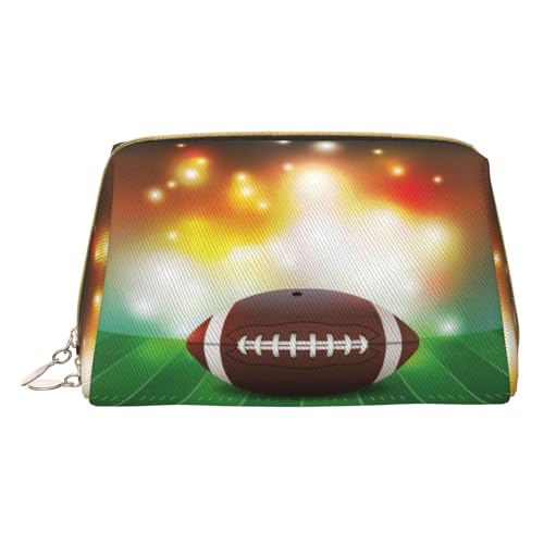 Niedliche Pekinese-Make-up-Tasche, tragbare Leder-Kosmetiktasche, Reise-Organizer, wasserdichte Kulturbeutel, American Football Ball On Grass Sports, Einheitsgröße von SCAUA