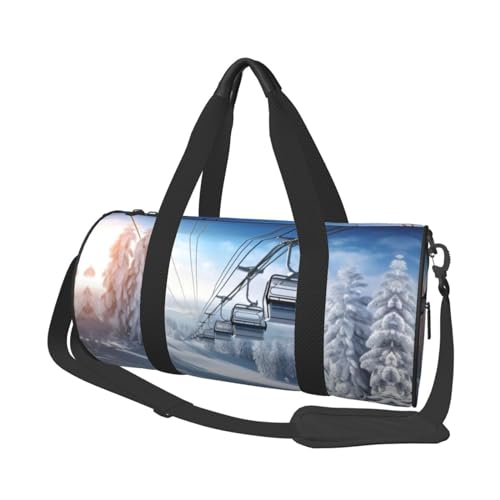 Niedlicher Pinguin-bedruckter Reisetasche, Sport-Turnbeutel, leicht, langlebig, Rucksack, Workout-Tasche, runde Yoga-Tasche, Winter Old Cable Ski Lift, Einheitsgröße von SCAUA