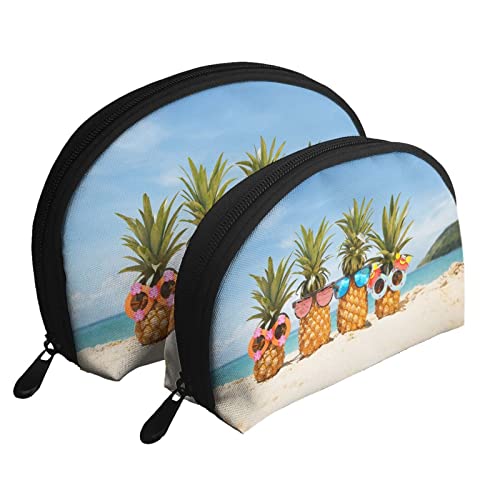 Ocean Beach Ananas 2 Stück Kosmetiktaschen Reise Make-up Tasche Tragbare Clutch Pouch Kulturbeutel für Frauen, Ocean Beach Ananas, Einheitsgröße von SCAUA