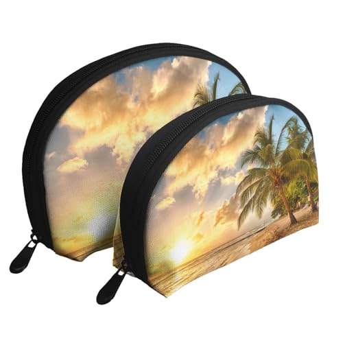 Ocean Beach Ananas 2 Stück Kosmetiktaschen Reise Make-up Tasche Tragbare Clutch Pouch Kulturbeutel für Frauen, Sonnenuntergang Hawaii Palme, Einheitsgröße von SCAUA