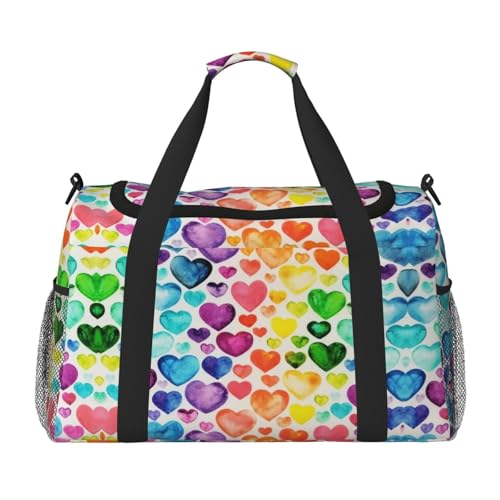 Regenbogen-Herz-Handtasche, Umhängetasche, Reisetasche, Reisetasche, Sporttasche, für Damen und Herren, Schwarz , Einheitsgröße Regenbogen-Herz-Handtasche, Umhängetasche, Reisetasche, Reisetasche, Sporttasche, für Damen und Herren, Schwarz , Einheitsgröße von SCAUA