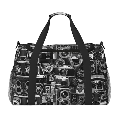 Retro Cool Camera Collection Handheld Crossbody Reisetasche Weekender Bag Carry Travel Bag Duffle Bag Gym Bag für Männer Frauen, Schwarz , Einheitsgröße von SCAUA