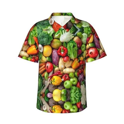 Rote Pilze Druck Mode Freizeithemd Herren Casual Kurzarm Sommer Button Down Kurzarm Hemd, Frisches Obst und Gemüse, 3XL von SCAUA