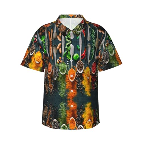 Rote Pilze Druck Mode Freizeithemd Herren Casual Kurzarm Sommer Button Down Kurzarm Hemd, Gewürze, L von SCAUA