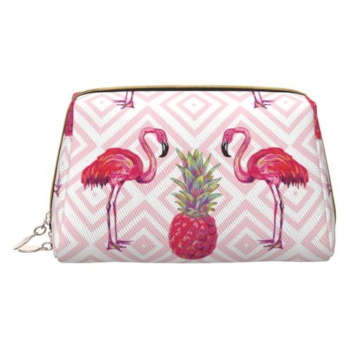 Rustikale Make-up-Tasche aus altem Scheunenholz, tragbare Leder-Kosmetiktasche, Reise-Organizer, wasserdichte Kulturbeutel, Pink Flamingo Ananas, Einheitsgröße von SCAUA