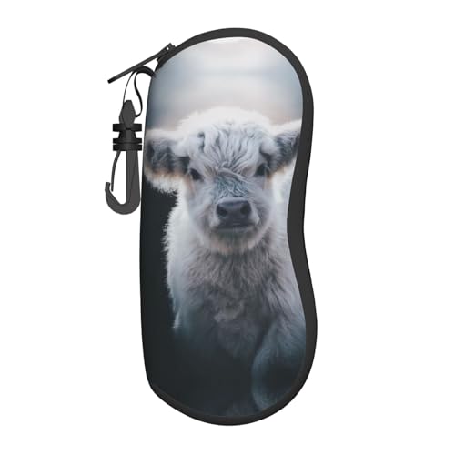 SCAUA Niedliche Pomeranian Sonnenbrille Soft Case Ultraleichtes Neopren Brillenetui mit Karabiner Tragbares Brillenetui, Graue Highland-Kuh, One size von SCAUA