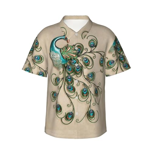 Schmetterlings-Druck Mode Freizeithemd Herren Casual Kurzarm Sommer Button Down Kurzarm Hemd, pfau, L von SCAUA
