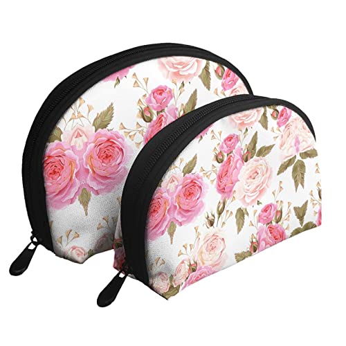 Sunset Beach 2 Stück Kosmetiktaschen Reise Make-up Tasche Tragbare Clutch Pouch Kulturbeutel Aufbewahrungstasche für Frauen, Blume, Rose, Rosa, Einheitsgröße von SCAUA