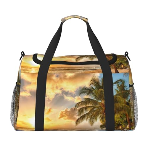 Sunset Hawaiian Palm Tree Handheld Crossbody Reisetasche Weekender Bag Carry Travel Bag Duffle Bag Gym Bag für Männer Frauen, Schwarz , Einheitsgröße von SCAUA