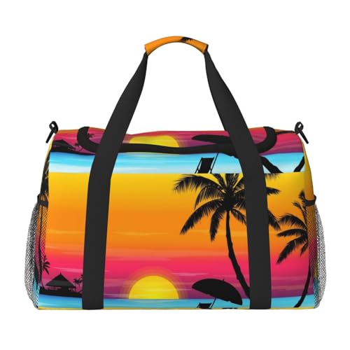 Sunset Palm Tree Handheld Crossbody Reisetasche Weekender Bag Carry Travel Bag Duffle Bag Gym Bag für Männer Frauen, Schwarz , Einheitsgröße von SCAUA