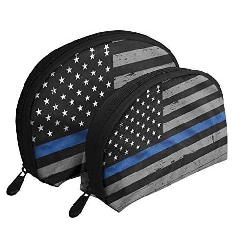 Taekwondo Design 2 Stück Kosmetiktaschen Reise Make-up Tasche Tragbare Clutch Pouch Kulturbeutel Aufbewahrungstasche für Frauen, American Thin Blue Line Flagge, Einheitsgröße von SCAUA