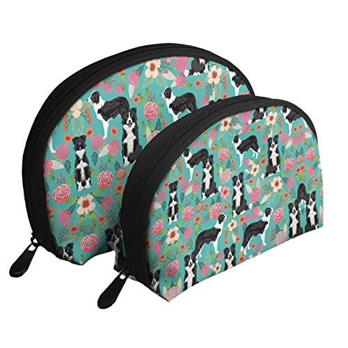 Winter The Dolphin 2 Pcs Cosmetic Bags Travel Makeup Bag Portable Clutch Pouch Toiletry Storage Bag for Women, Border Collie Florals, Einheitsgröße von SCAUA