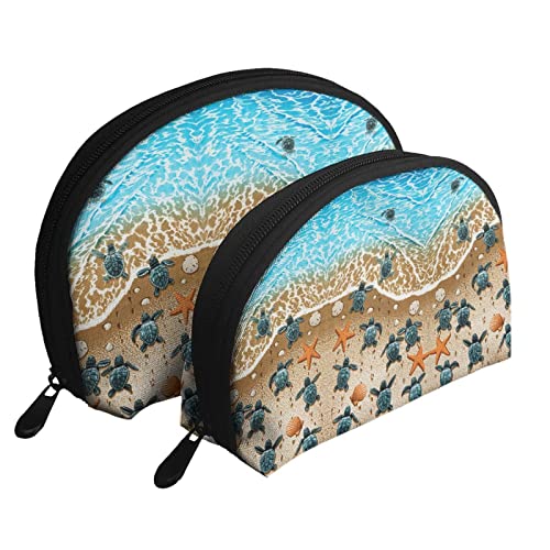 Winter The Dolphin 2 Pcs Cosmetic Bags Travel Makeup Bag Portable Clutch Pouch Toiletry Storage Bag for Women, Schildkröten am Strand, Einheitsgröße von SCAUA