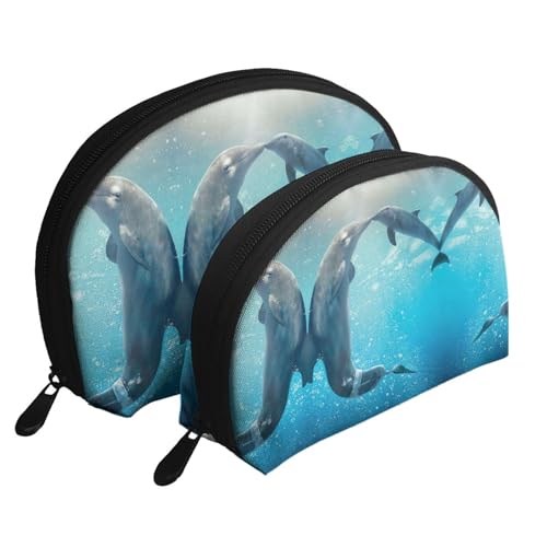 Winter The Dolphin 2 Pcs Cosmetic Bags Travel Makeup Bag Portable Clutch Pouch Toiletry Storage Bag for Women, Winter der Delfin, Einheitsgröße von SCAUA