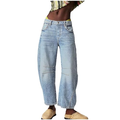 SCBFDI Bekleidung Damen Y2K Clothes Jeans Wide Leg Damen Highwaist Hose für Damen Breite Jeans Schlaghosen Jeans für Frauen Jeans Zerrissen Damen Blau High Waist Jeans Damen Culotte Türkis L von SCBFDI