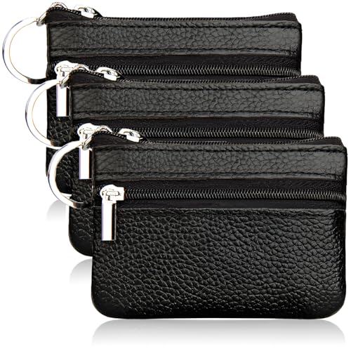 3 Stück Schlüsseltasche Leder, Klein Schlüsseletui Damen und Herren Schlüsselmäppchen mit 2 Separate Fächer Mini Geldbörse Portemonnaie für Autoschlüssel Geld Karten, Schwarz von SCDZY